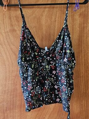 Flora Nikrooz Black Floral Spaghetti Strap Crop Top